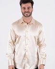 Men's Satin Cream Dress Shirt