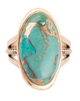 Blue Turquoise and Bronze Matrix Golden Oval Ring