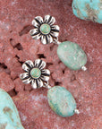 Floral Turquoise and Sterling Silver With Bead Drop Earrings