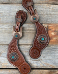 Medium Basketweave Spur Straps - Copper Flower Western Conchos