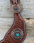 Medium Basketweave Spur Straps - Copper Flower Western Conchos