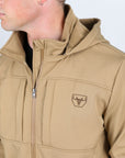 Mens Hooded Softshell Water-Resistant Jacket - Khaki