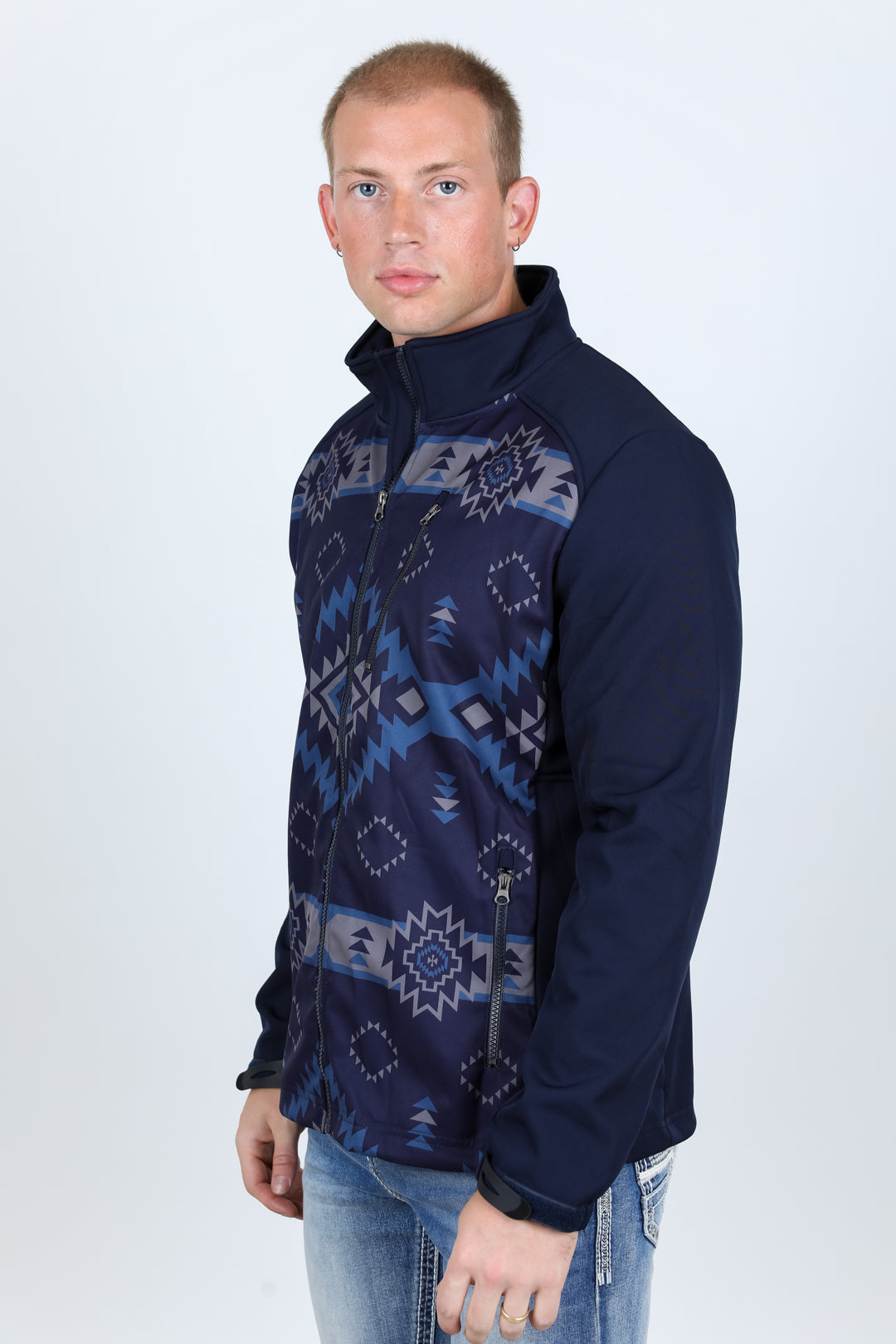 Mens Aztec Softshell Water-Resistant Jacket - Navy
