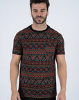Men's Cotton Black Aztec Print T-shirt