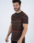 Men's Cotton Black Aztec Print T-shirt