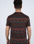 Men's Cotton Black Aztec Print T-shirt