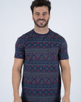 Men's Cotton Navy Aztec Print T-shirt