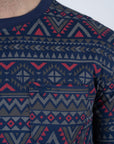Men's Cotton Navy Aztec Print T-shirt