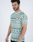 Men's Cotton White Aztec Print T-shirt