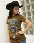 Women's Cotton American Legend Graphic Print Gold T-shirt