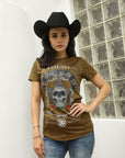 Women's Cotton American Legend Graphic Print Gold T-shirt