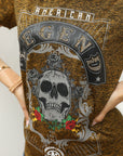 Women's Cotton American Legend Graphic Print Gold T-shirt