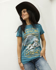 Women's Cotton American Legend Graphic Print Blue T-shirt