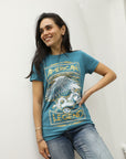 Women's Cotton American Legend Graphic Print Blue T-shirt