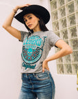 Women's Cotton American Legend Graphic Print Light Gray T-shirt
