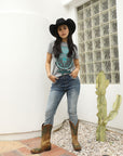 Women's Cotton American Legend Graphic Print Light Gray T-shirt
