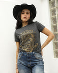 Women's Cotton American Legend Graphic Print Black T-shirt