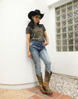 Women's Cotton American Legend Graphic Print Black T-shirt