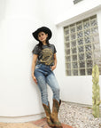 Women's Cotton American Legend Graphic Print Black T-shirt