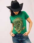 Women's Cotton American Legend Graphic Print Green T-shirt