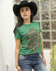 Women's Cotton American Legend Graphic Print Green T-shirt