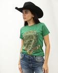 Women's Cotton American Legend Graphic Print Green T-shirt