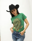 Women's Cotton American Legend Graphic Print Green T-shirt