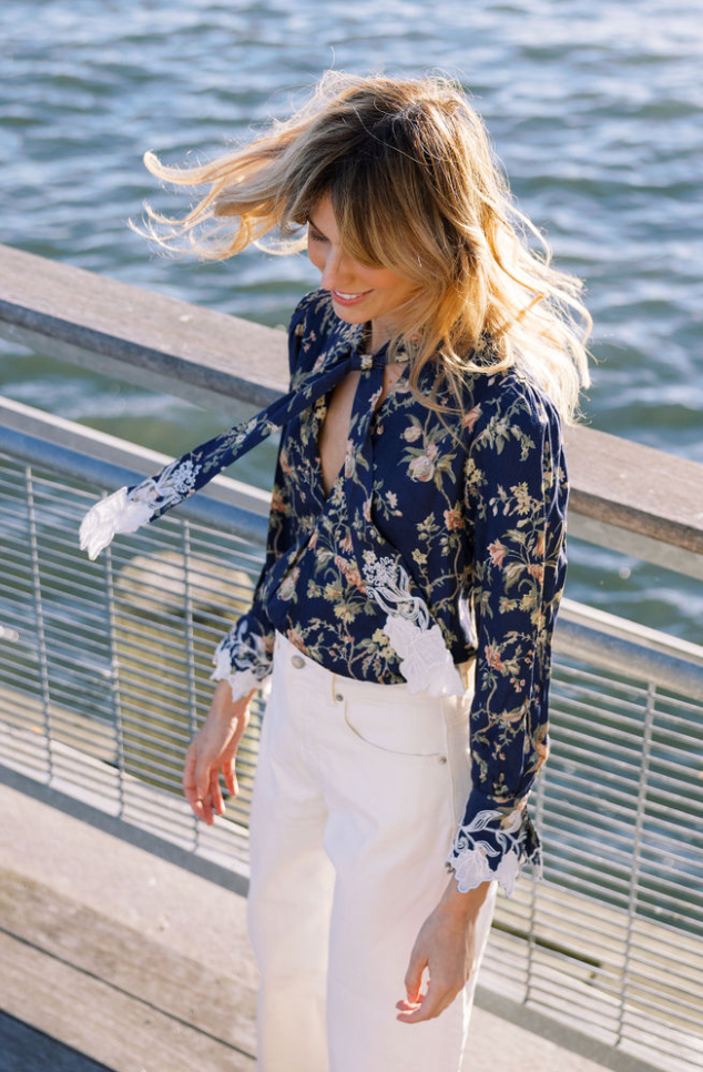 MASON'S DAUGHTER Samantha Tie Neck Blouse, Heirloom Bouquet Viscose Twill