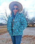 All Turquoise Women's Puffy Bomber Jacket