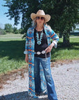 Teal Aztec Long Shirt Dress Duster