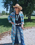 Teal Aztec Long Shirt Dress Duster