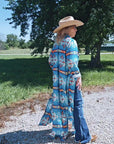 Teal Aztec Long Shirt Dress Duster