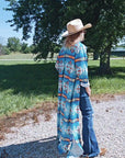 Teal Aztec Long Shirt Dress Duster