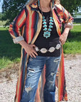 Southwestern Aztec Long Shirt Dress Duster