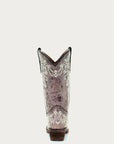 A2773 - TEEN'S BONE COLOR FLORAL EMBROIDERY SNIP TOE COWBOY BOOT