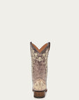 A2980 - TEEN'S BONE COLOR FLORAL EMBROIDERY SQUARE TOE COWBOY BOOT