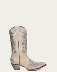 T0021 - TEEN'S WHITE GLITTERED INLAY SNIP TOE COWBOY BOOT