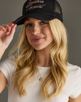 Bourbon Cowgirl Embroidered Foam Trucker Hat - Black