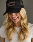 Bourbon Cowgirl Embroidered Foam Trucker Hat - Black