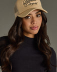 Bourbon Cowgirl Embroidered Foam Trucker Hat - Tan