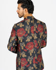 Men's Double Button Dark Blue Woven Printed Blazer