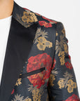 Men's Double Button Dark Blue Woven Printed Blazer