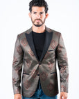 Men's Double Button Black Woven Printed Blazer