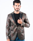 Men's Double Button Black Woven Printed Blazer