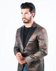 Men's Double Button Black Woven Printed Blazer