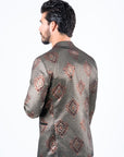 Men's Double Button Black Woven Printed Blazer