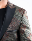 Men's Double Button Black Woven Printed Blazer