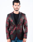 Men's Double Button Burgundy Woven Printed Blazer