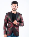 Men's Double Button Burgundy Woven Printed Blazer