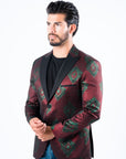 Men's Double Button Burgundy Woven Printed Blazer